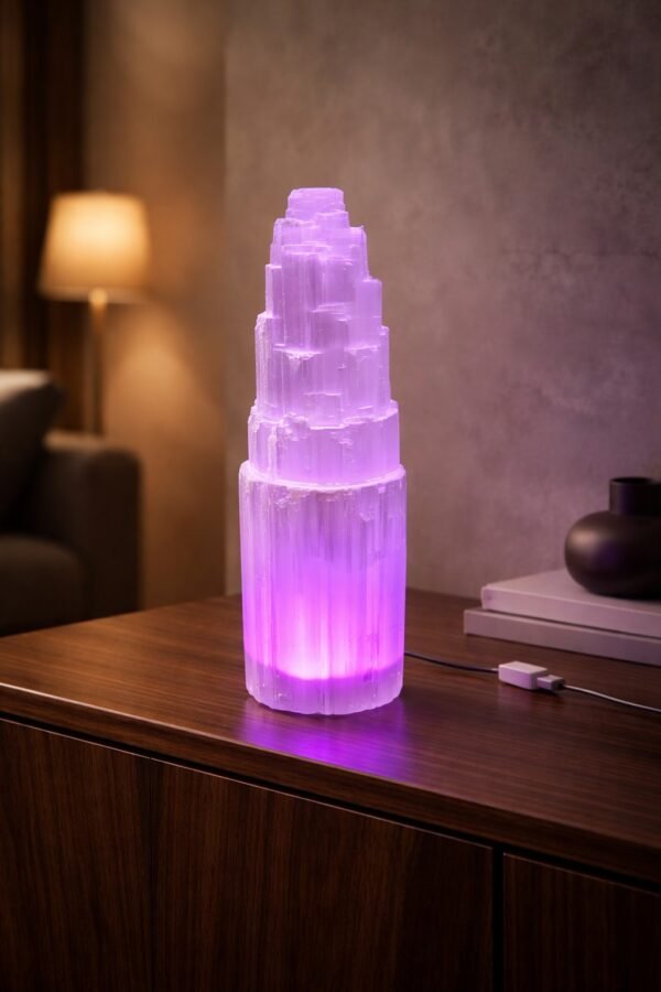 Tour de sélénite avec Lampe LED – 25 cm & 30 cm | Protection, Harmonie et Lumière
