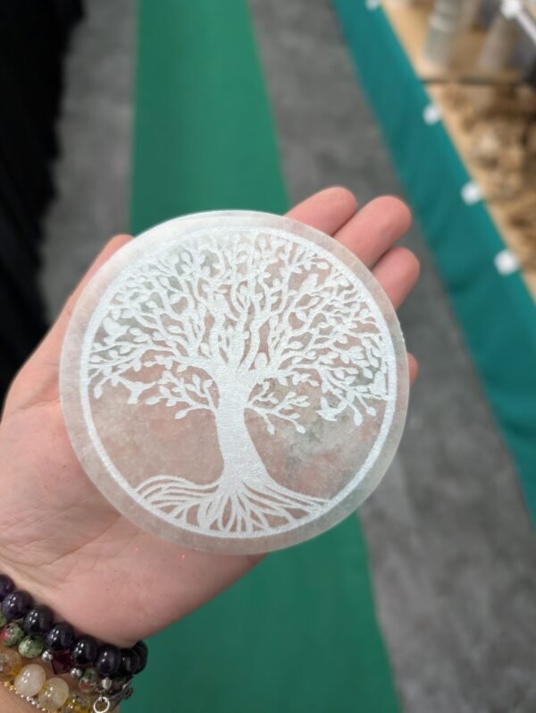 Plaque de Rechargement en Sélénite Naturelle | Motif Spirituel au Choix