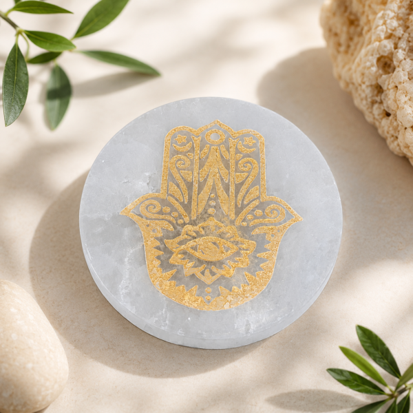 Plaque de Rechargement en Sélénite Naturelle | Motif Spirituel au Choix